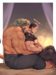  angel anthro arsalan biceps bite black_hair duo embrace fangs felid green_hair hair halo hi_res hug human human_on_anthro interspecies lifewonders lion male male/male mammal muscular muscular_anthro muscular_male nipping pantherine pecs shirtless size_difference tokyo_afterschool_summoners video_games youzora_samo18 zabaniya 