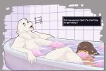  4_fingers age_difference anthro areola bathing bathroom bathtub big_breasts bovid breasts brown_hair caprine cumbread deltarune duo english_text eyebrow_through_hair eyebrows eyes_closed female fingers floppy_ears fur goat hair hi_res horn huge_breasts humanoid long_ears male male/female mammal mature_anthro mature_female mother musical_note nipples nude older_female open_mouth parent partially_submerged protagonist_(undertale) shower singing text toriel translucent translucent_hair undertale undertale_(series) video_games water white_body white_fur younger_male 