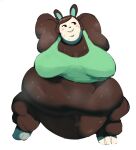  animal_crossing anthro belly belly_overhang big_belly big_breasts blush blush_stickers bodily_fluids bottomless breasts brown_body brown_fur carmen_(animal_crossing) clothed clothing fapin female fur hands_behind_head hi_res lagomorph leporid mammal morbidly_obese morbidly_obese_anthro morbidly_obese_female navel nintendo obese obese_anthro obese_female overweight overweight_anthro overweight_female rabbit simple_background smile standing sweat video_games white_background 