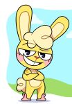  anthro blush crossed_arms cuddles_(htf) eyebrows fur happy_tree_friends hi_res lagomorph leporid looking_at_viewer male mammal rabbit raised_eyebrow slippers smile solo teeth toonwreck yellow_body 