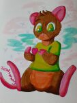  &lt;3 3:4 anthro bicornasaurs brown_body brown_fur full-length_portrait fur gift glistening glistening_eyes green_eyes hi_res male mammal micro mouse murid murine pink_ears pink_nose portrait rodent sitting small_(disambiguation) solo tiny_(disambiguation) 