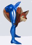  absurd_res animal_genitalia animal_penis anthro canid canine canine_penis clothing contortionism cxcxxcxxxx erection flexible fox fur genitals glistening glistening_clothing green_eyes hi_res knot male mammal penis red_body red_fur slim solo tight_clothing what 