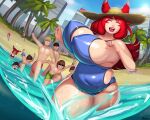  5:4 animal_humanoid avian avian_humanoid beach big_breasts bird_humanoid bouncing_breasts breasts butt female hi_res huge_breasts human humanoid league_of_legends magnetus male mammal partially_submerged riot_games seaside slightly_chubby solo_focus thick_thighs video_games wide_hips xayah&#039;s_mom_(magnetus) xayah_(lol) 