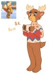  2021 animal_crossing anthro antlers brown_body brown_fur capreoline cervid cheek_tuft clothing container cup erik_(animal_crossing) facial_tuft fur hi_res holding_cup holding_object horn kemono male mammal milkytiger1145 moose nintendo simple_background solo sweater topwear tuft video_games white_background 