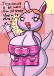  &lt;3 &lt;3_eyes animal_crossing anthro apron apron_only big_breasts breasts cleavage clothed clothing english_text fellatio_gesture female gesture kangaroo klutzatdusk lipstick looking_at_viewer macropod makeup mammal marcie_(animal_crossing) marsupial mature_female mostly_nude nintendo solo suggestive suggestive_gesture text video_games wide_hips 