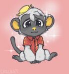  animal_crossing anthro arms_between_legs chibi cute_expression freshly_uprooted haplorhine langur looking_at_viewer male mammal monkey niko_(animal_crossing) nintendo old_world_monkey primate sitting solo sparkles video_games 