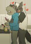  &lt;3 2021 anthro balls black_body black_fur blue_clothing blue_hoodie blue_topwear bottomless bottomless_male clothed clothing cougar duo ear_piercing embrace felid feline fur genitals grey_body grey_fur hajime_tanaka_(odd_taxi) hi_res holding_object holding_phone hoodie hug hugging_from_behind kemono male male/male mammal mephitid milkytiger1145 odd_taxi open_mouth open_smile penis phone piercing shirt shun_imai_(odd_taxi) skunk smile topwear white_clothing white_shirt white_topwear 