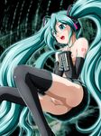  anus aqua_eyes aqua_hair breasts censored hatsune_miku headset highres nude pussy surprise surprised thighhighs vocaloid 