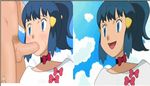  1girl blue_hair derivative_work hetero hikari_(pokemon) oral penis pokemon pokemon_(anime) pokemon_dp_(anime) ribbon screencap_redraw short_hair tears tkor uncensored 