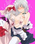  bad_id bad_pixiv_id bat_wings blue_hair blush breast_feeding breast_sucking breasts closed_eyes garter_belt hairband hat izayoi_sakuya lactation large_breasts machiko_(beard) multiple_girls remilia_scarlet ribbon short_hair silver_hair sketch tears thighhighs touhou wings yuri 