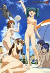  6+girls aircraft airplane ass barefoot bikini cloud day doi_shizuha honjou_mikaze jet kikuhara_karin kisaragi_sayaka multiple_boys multiple_girls nakamura_ayamo navel nude nude_filter side-tie_bikini sky stratos_4 sunglasses swimsuit third-party_edit tsr-2 twintails umbrella 