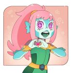  &lt;3 2020 akila_theoris alien alien_humanoid animal_humanoid blue_body blue_skin cleopatra_in_space fish fish_humanoid gesture hair hand_heart humanoid looking_at_viewer marine marine_humanoid pink_hair ponytail pupils smile solo unusual_pupils vevosonian yakiti 