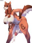  3:4 absurd_res anthro areola asuko balls big_breasts big_penis bodily_fluids breasts canid canine cum cumshot ejaculation erection genital_fluids genitals gynomorph hi_res huge_penis intersex looking_at_viewer mammal nipples nude oilblkrum penis solo thick_thighs wide_hips 