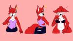  anthro blush bra canid canine clothed clothed/nude clothing embarrassed female growth hair hi_res mammal nude red_hair simple_background solo torn_clothing underwear wardrobe_malfunction weight_gain zavi-chan 
