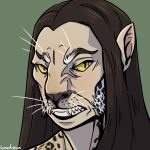  1:1 brown_hair cheek_tuft facial_tuft fangs felid female growth hair hi_res humanoid humanoid_pointy_ears jaguar lemonlycan long_hair mammal markings pantherine solo species_transformation spots spotted_markings transformation tuft whisker_growth whiskers 