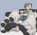  2021 4_toes african_wild_dog anthro barefoot canid canine claws clothed clothing colored digital_media_(artwork) feet female foot_focus hi_res ikkimikka mammal nua pawpads paws sitting smile soles solo toe_claws toes 