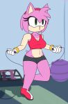  absurd_res amy_rose anthro bottomwear bra breasts clothed clothing eulipotyphlan exercise exercise_ball exercise_clothing female hedgehog hi_res hotpants jakel009 jump_rope jumping mammal navel sega shorts solo sonic_the_hedgehog_(series) sports_bra underwear workout 