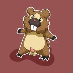  1:1 2021 balls bidoof biped brown_body erection feral genitals lopearedquentin male nintendo penis pink_nose pok&eacute;mon pok&eacute;mon_(species) red_background simple_background solo video_games 