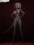  2021 3_eyes 3_horns 3d_(artwork) abs absurd_res anthro athletic athletic_anthro athletic_female bestia_(tboi) big_breasts bikini bikini_thong biped black_background black_body black_pupils black_tail bottomwear braided_hair breasts clothed clothing cloven_hooves colored_nails curved_horn demon digital_media_(artwork) female fingers front_view full-length_portrait glistening glistening_body glistening_hair glistening_skin grin hair hi_res high_cut_bikini hooves horn light lighting long_legs long_tail looking_up lox_(artist) monotone_body monotone_hair monotone_tail multi_eye multi_horn nails navel not_furry open_mouth portrait pupils red_eyes red_hair russian_text shaded shadow side-tie_bikini signature simple_background smaller_version_at_source smile solo standing swimwear text the_binding_of_isaac_(series) topwear translated url video_games watermark 