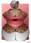  2019 absurd_res anthro artist_name big_breasts breast_squish breasts brown_body brown_fur brown_spots cleavage cleavage_overflow clothed clothing curvy_figure digital_media_(artwork) eyelashes eyewear female fur glasses green_eyes grey_hair hair hands_on_hips hi_res hourglass_figure huge_breasts hyaenid long_socks looking_at_viewer mammal mature_anthro mature_female multicolored_body multicolored_fur panties shirt short_hair silver_(ezukapizumu) simple_background smile solo spots spotted_body spotted_fur spotted_hyena squish standing superix tan_body tan_fur tank_top thick_thighs topwear underwear voluptuous wide_hips 