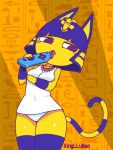  3:4 animal_crossing ankha_(animal_crossing) ankha_zone anthro clothed clothing controller domestic_cat felid feline felis female game_controller hi_res joycon_controller kinglluman licking mammal nintendo nintendo_controller nintendo_switch panties pattern_background simple_background solo tongue tongue_out underwear video_games 