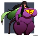  2018 absurd_res anthro artist_name big_breasts black_hair bodysuit bovid bovine breasts brown_body brown_fur cape cartoon_network cattle clothing cow_and_chicken curvy_figure digital_media_(artwork) female fingers fur green_eyes hair hi_res horn hourglass_figure huge_breasts long_hair long_tail looking_at_viewer mammal multicolored_body multicolored_fur simple_background skinsuit smile solo standing summer_(jwinkz) supercow_(cow_and_chicken) superhero superhero_costume superix tan_body tan_fur thick_thighs tight_clothing two_tone_body two_tone_fur voluptuous wide_hips 