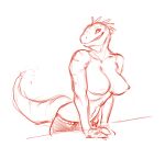  anthro bedroom_eyes bottomwear breasts clothing female hi_res narrowed_eyes neracoda nipples pants reptile scalie seductive sketch smile solo solo_focus 