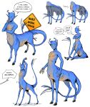  absurd_res alien andalite animorphs anthro aximili-esgarrouth-isthill blue_body blue_fur bottomwear byelacy clothing denim denim_clothing english_text fur hi_res hooves humor jeans male pants quadruped shorts solo stinger_(anatomy) text 