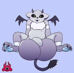  1mp 2_horns anthro balls bat_wings belly big_balls black_sclera blep chest_tuft claws demon ears_down fangs feet felid feline fluffy fluffy_tail foot_focus foreskin genitals glowing_pupils hi_res horn huge_balls humanoid_genitalia humanoid_penis hyper hyper_balls hyper_genitalia imp looking_at_viewer male mammal markings membrane_(anatomy) membranous_wings navel nude pawpads paws penis pivoted_ears presenting presenting_balls solo striped_markings stripes tail_tuft tongue tongue_out tuft wings yut 
