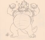  belly big_belly bowser flexing hi_res horn koopa male mario_bros nintendo scalie shell sillywerwolf smile solo spikes traditional_media_(artwork) video_games 