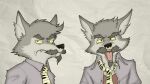  16:9 2014 angry anthro black_eyes black_nose canid canine canis clothing dress_shirt eyebrows facial_hair fangs fredryk_phox fur goatee grey_body grey_fur looking_at_viewer male mammal mature_anthro mustache necktie shirt simple_background sleazy_(character) solo thick_eyebrows topwear widescreen wolf yellow_sclera 