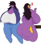  2021 absurd_res anthro big_breasts big_butt blush bottomwear breasts brown_hair butt clothed clothing deltarune disembodied_hand female hair hi_res huge_breasts huge_butt hyper hyper_breasts nipple_outline nude pants purple_body purple_skin reptile scalie shirt simple_background solo stemingbunbun susie_(deltarune) topwear undertale_(series) video_games white_background yellow_sclera 