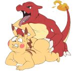  anthro big_butt bodily_fluids butt butt_grab charmeleon digital_media_(artwork) duo eroborus fire flaming_tail flat_colors from_behind_position fur hand_on_butt hi_res kneeling male male/male male_penetrated male_penetrating male_penetrating_male nintendo nude open_mouth penetration pikachu pok&eacute;mon pok&eacute;mon_(species) sex simple_background tongue video_games yellow_body yellow_fur 