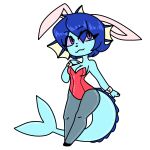 1:1 alpha_channel anthro blue_body blue_hair blue_skin blueberry_the_vaporeon bunny_costume chibi clothed clothing costume crazy_guy_(artist) eeveelution fake_ears fake_rabbit_ears female fish_tail hair hi_res nintendo pok&eacute;mon pok&eacute;mon_(species) purple_eyes simple_background solo sticker transparent_background vaporeon video_games 
