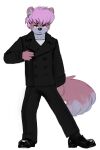  anthro bernard_(sunhuiz) black_clothing canid canine canis clothing domestic_dog footwear glistening glistening_clothing glistening_footwear glistening_shoes hi_res looking_at_viewer male mammal peacoat shoes simple_background solo sunhuiz white_background 