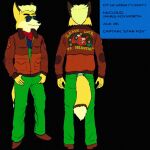  1:1 anthro blonde_hair canid canine clothed clothing eyewear fluffy fluffy_tail fox fredryk_phox fully_clothed fur furgonomics green_eyes hair hi_res jacket james_mccloud male mammal mature_male multicolored_body multicolored_fur nintendo solo standing star_fox star_fox_the_animated_series sunglasses topwear video_games yellow_body yellow_fur 