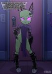  absurd_res alien alien_humanoid antennae_(anatomy) boots clothing female flat_chested footwear genitals glowing glowing_eyes green_body green_skin h1draw hand_on_hip hi_res humanoid ineffective_clothing invader_zim irken looking_at_viewer nickelodeon purple_eyes pussy solo tak 