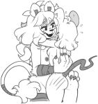  2020 anthro blush breasts butt claws duo felid female female/female hair lion mammal momo_(momorodent) momorodent monochrome mouse murid murine nipples nude open_mouth pantherine rodent scratches scratching simple_background smile white_background 