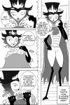  absurd_res avian bird cape clothing comic demon dialogue dialogue_box digital_media_(artwork) english_text fluffy fluffy_chest greeting greyscale hat headgear headwear helluva_boss hi_res leponsart male monochrome owl owl_demon simple_background smileeeeeee solo stolas_(helluva_boss) text whip 