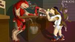  absurd_res alien anthro bartender bodily_fluids clothing cum cum_in_mouth cum_inside emilios genital_fluids genitals group growth hi_res human human_to_humanoid krogan male male/male mammal mass_effect muscle_growth muscular muscular_male nude penis species_transformation torn_clothing transformation video_games 