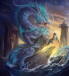  2021 ambiguous_gender asian_mythology chaos-draco claws day detailed_background digital_media_(artwork) dragon east_asian_mythology eastern_dragon feral hi_res mythology open_mouth outside rock sky solo teeth tongue water 