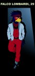  2012 accessory anthro avian beak bird blue_body clothed clothing falco_lombardi fredryk_phox fully_clothed hands_in_pockets headband hi_res looking_at_viewer male nintendo pockets simple_background solo star_fox star_fox_the_animated_series video_games 