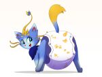  4:3 anthro blue_body blue_eyes blue_fur butt diaper felid feline female fur imces league_of_legends looking_back mammal padding riot_games simple_background smile solo spread_legs spreading video_games white_diaper yuumi_(lol) 