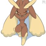  1:1 2021 anthro breasts eyes_closed featureless_breasts female hands_behind_head leaning_on_wall lopunny nintendo nude pok&eacute;mon pok&eacute;mon_(species) simple_background small_breasts solo video_games white_background xylas 