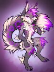  2021 3:4 absurd_res ambiguous_gender anthro digital_media_(artwork) feet felid fingers fur grey_body grey_fur hair hi_res leopard looking_at_viewer mammal myarukawolf pantherine purple_eyes purple_hair smile solo toes 