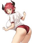  big_breasts bloomers bottomwear breasts butt clothing draph female granblue_fantasy gym_bottomwear gym_clothing gym_uniform hi_res horn horned_humanoid houtengeki huge_breasts humanoid humanoid_pointy_ears looking_at_viewer looking_back not_furry sturm_(granblue_fantasy) uniform 