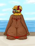  3:4 absurd_res animal_crossing anthro big_butt bovid bovine butt caprine cellulite chubby_female clothing fat_butt female frita_(animal_crossing) hi_res lewdmat13 mammal nintendo overweight overweight_female sheep solo swimwear video_games wardrobe_malfunction 