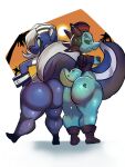  3:4 aquatic_dragon big_butt bubble_butt butt butt_bump dragon duo head_gem hi_res huge_butt huge_thighs mammal marine mephitid pepper_westerly salty_tidings saltyseaskunk short short_stack skunk teapot_(body_type) thick_thighs thong_leotard 