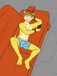  3:4 anthro anthrofied arm_support bowser_jr. boxers_(clothing) cellphone clothed clothing furniture fuze hi_res holding_cellphone holding_object holding_phone koopa looking_at_cellphone looking_at_object looking_at_phone lying male mario_bros navel nintendo on_side on_sofa phone scalie sofa solo topless underwear underwear_only video_games 