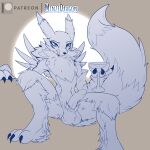  1:1 animal_genitalia balls bandai_namco chest_tuft claws digimon digimon_(species) erection flat_colors fur genitals hi_res male minze penis raised_tail renamon sheath spread_legs spreading tuft 